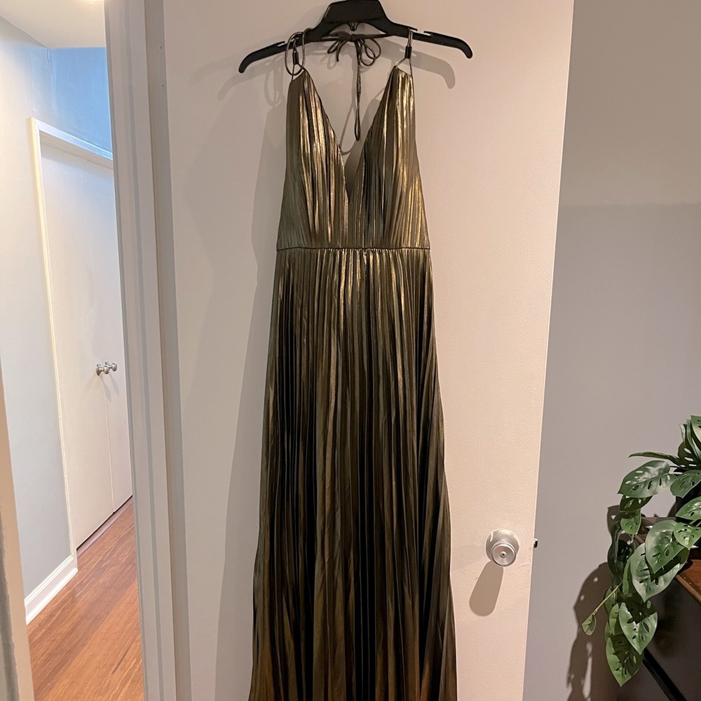 Aidan Mattox pleated gold chiffon dress. Never worn. New with tags. Size 4